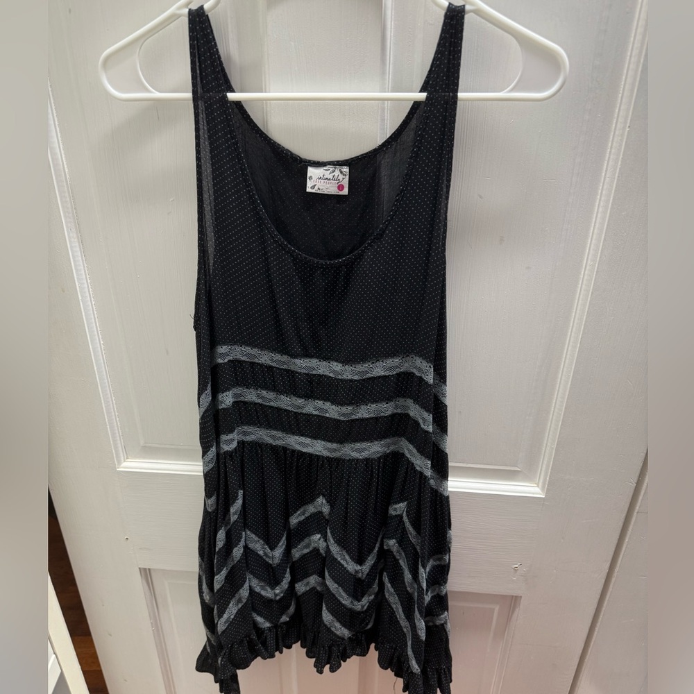 Free People Black and Gray Striped Long Tank Top